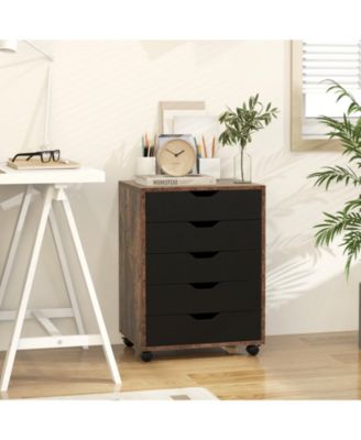 5 Drawer Mobile Lateral Filing Storage Home Office Floor Cabinet with Wheels