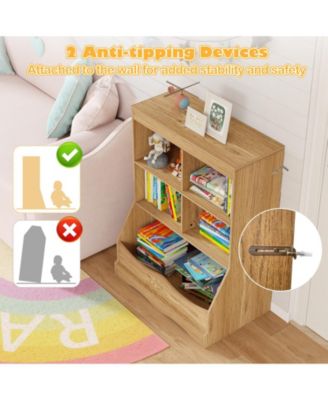 34.5" Kids Bookshelf with 5 Bins for Playroom and Living Room