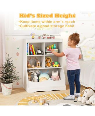 34.5" Kids Bookshelf with 5 Bins for Playroom and Living Room