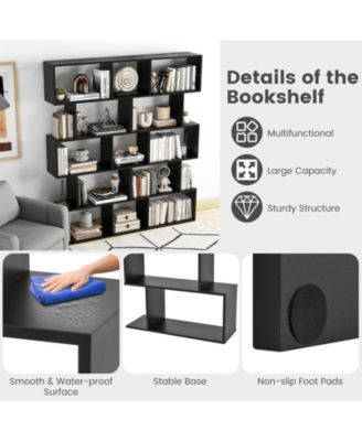 5-Tier Bookshelf with Anti-Toppling Device for Living Room Home Office