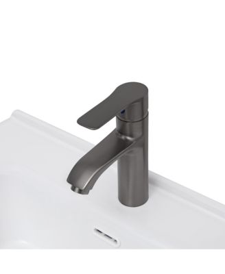 24" Bathroom Vanity with White Ceramic Sink & Faucet,Freestanding Bathroom Cabinet with 2 Storage Doors and Open iron Shelf