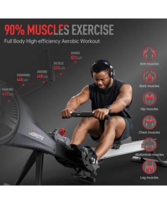 Rowing Machine, Air Magnetic Foldable Rowing Machines for Home Use, Rower Machine with 49.5" Rail, Backlit Monitor, Bluetooth, App Supported, Tablet Holder