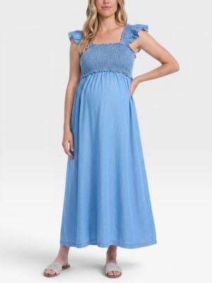 Women's Sleeveless Ruffle Shoulder Smocked Maxi Dress - Motherhood