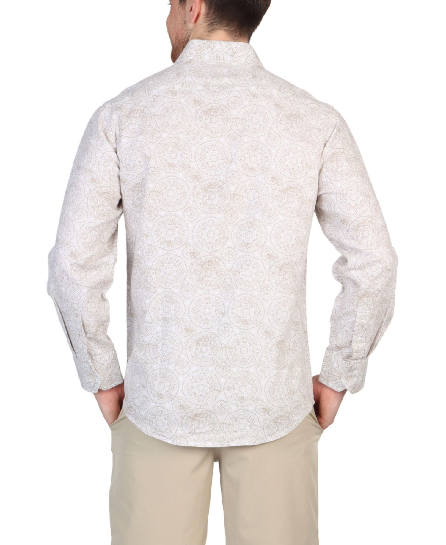 Big & Tall Batik Printed Linen Blend Long Sleeve Shirt