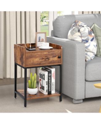 Lift Top End Table with Charging Station and Storage Shelves