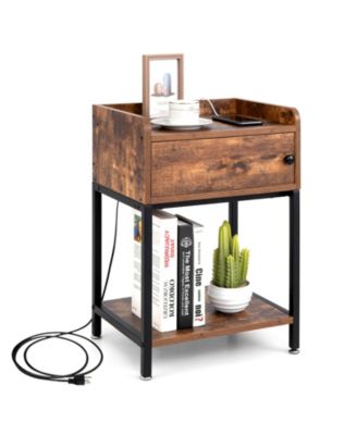 Lift Top End Table with Charging Station and Storage Shelves