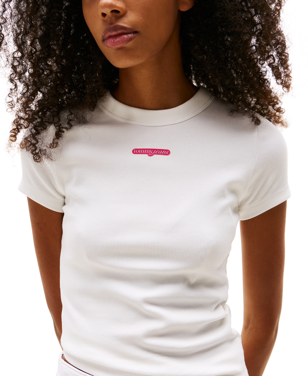 Tommy Jeans Women's Slim-fit Ribbed Script-label T-shirt