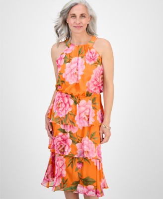 Миниатюрное многослойное миди-платье на бретелях с цветочным принтом Robbie Bee Petite