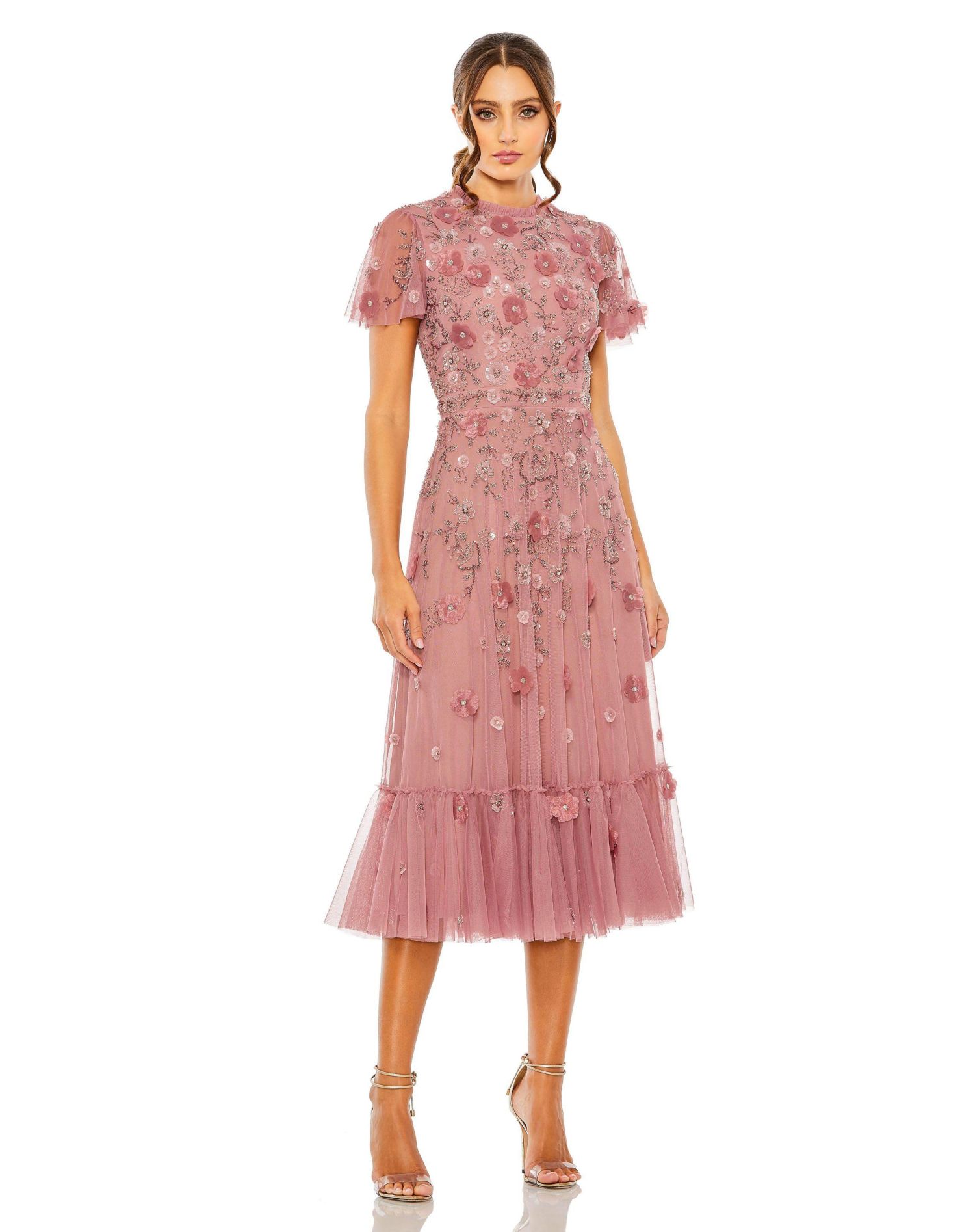 Women's Embellished High Neck Cap Sleeve A Line Dress