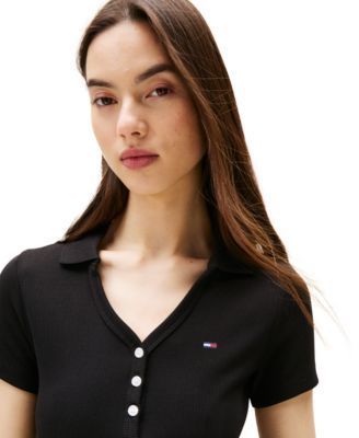 Женское приталенное расклешенное платье-поло в рубчик от Tommy Jeans