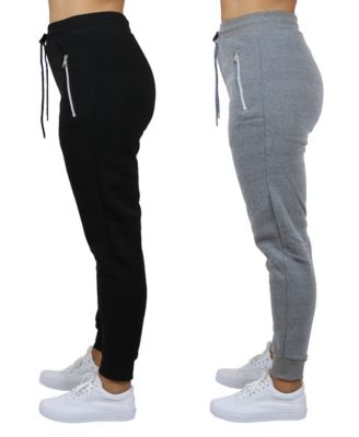 Women's Loose Fit Fleece Lined Jogger Sweatpants with Zipper Pockets-2 Pack