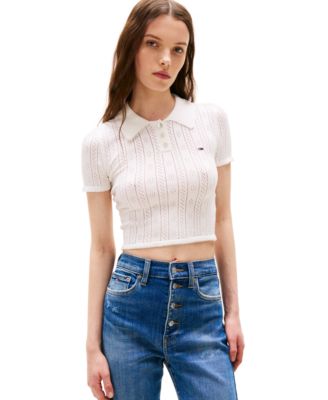 Tommy Jeans - Women's Pointelle Cropped Polo Sweater
