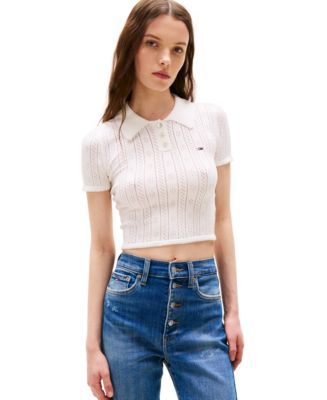 売れ筋商品|||トミーヒルフィガー ニット&セーター アウター レディース Women's Pointelle Cropped Polo Sweater ECRU Tommy Jeans Women's Pointelle Cropped Polo Sweater - Macy's