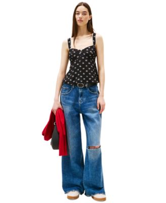 Women's Floral-Print Sweetheart Tank Top