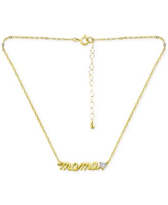 Cubic Zirconia Mama Script Pendant Necklace in 18k Gold-Plated Sterling Silver, 16" + 2" extender, Exclusively at Macy's