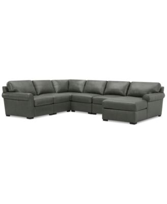 Radley Roll Arm 132" 6-Pc. Leather Square Corner Chaise Sectional