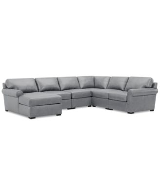 Radley Roll Arm 132" 6-Pc. Leather Square Corner Chaise Sectional