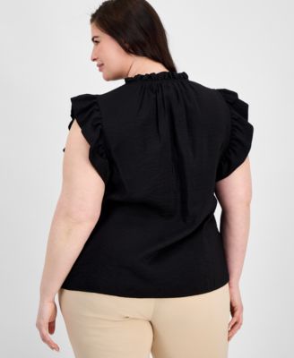 Блузка без рукавов с рюшами и разрезным вырезом от Anne Klein размера плюс