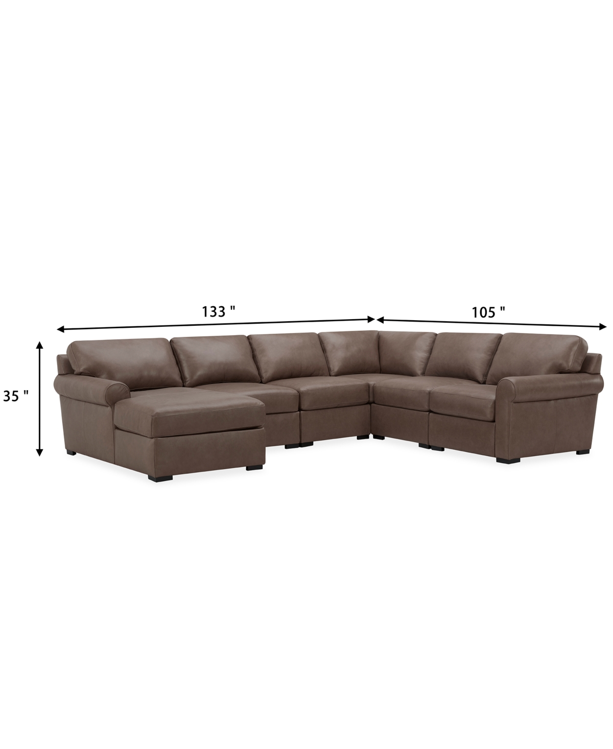 Macy's Radley Roll Arm 132" 6-pc. Leather Square Corner Chaise Sectional, Exclusively At