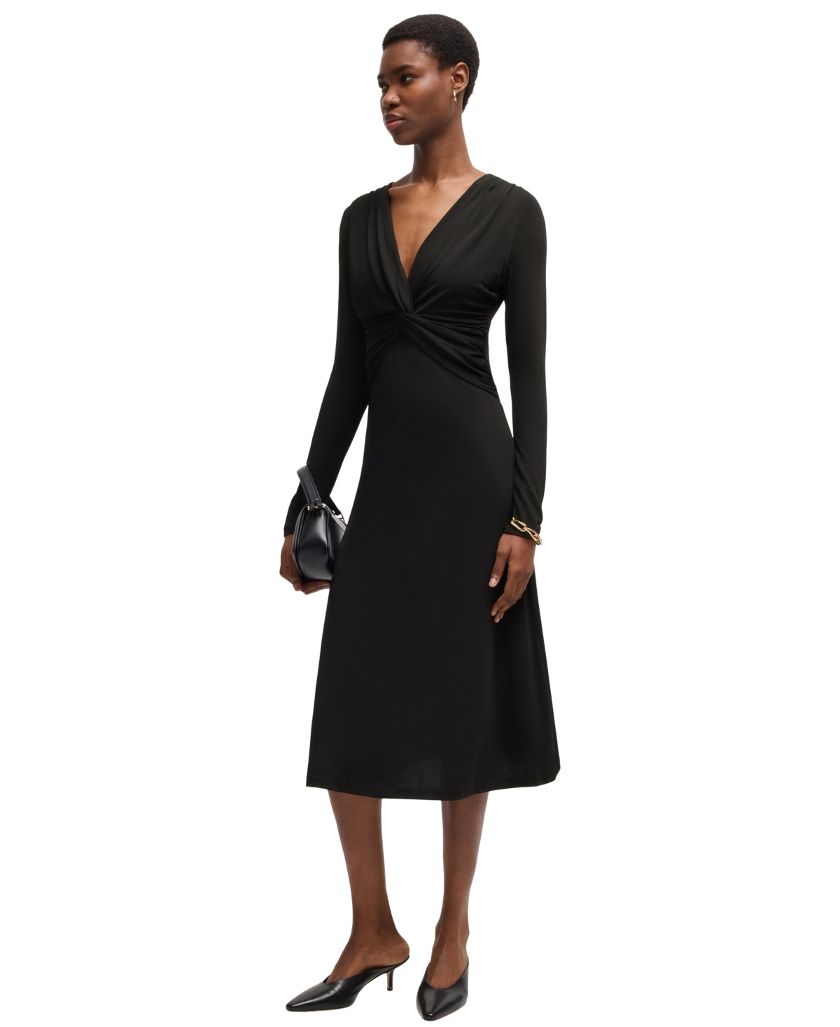 Hugo Boss Boss By  Women's Stretch Crepe Twist-front Dress In Black