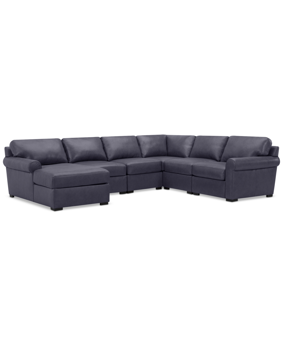 Macy's Radley Roll Arm 132" 6-pc. Leather Square Corner Chaise Sectional, Exclusively At
