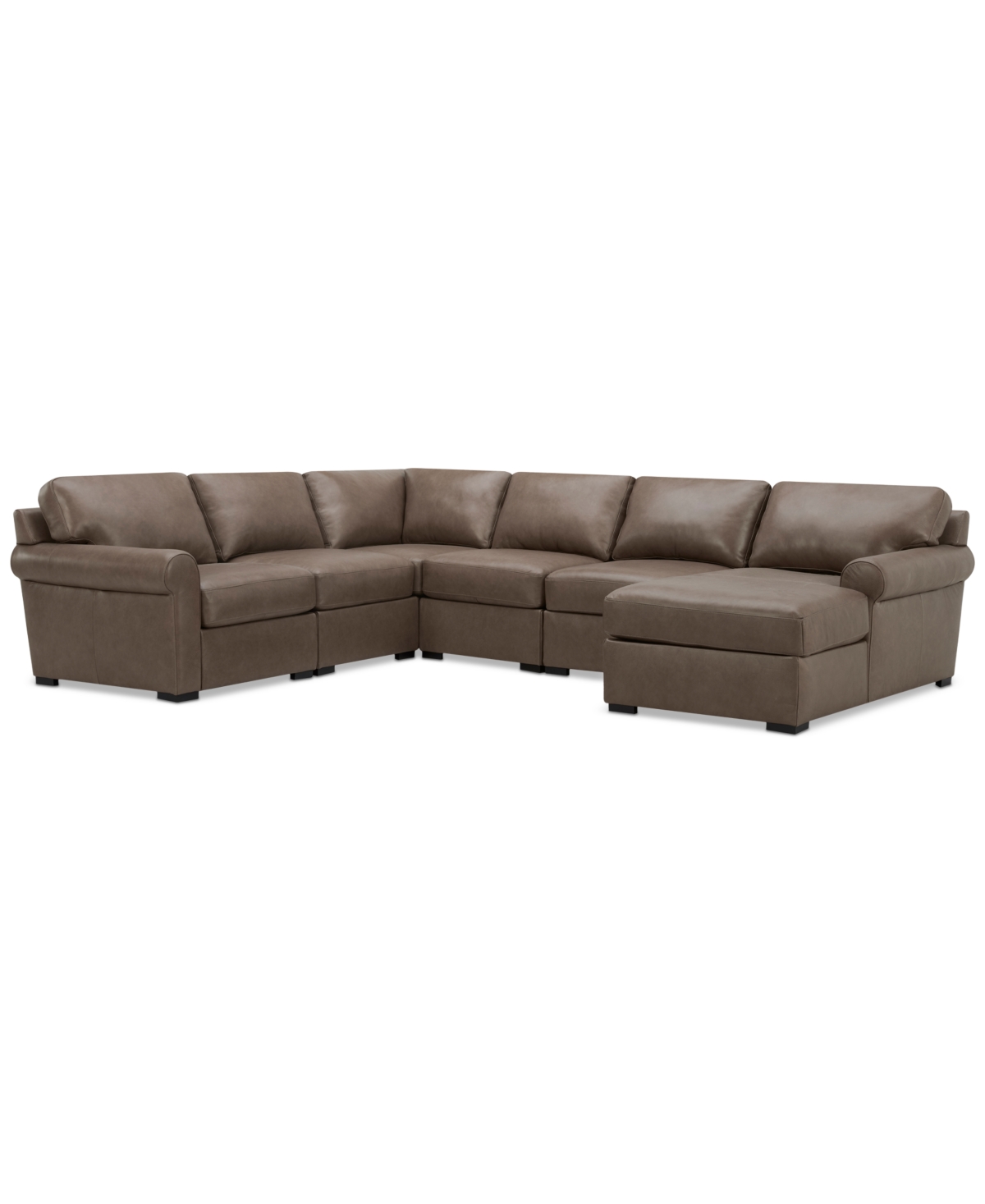MACY'S RADLEY ROLL ARM 132" 6-PC. LEATHER SQUARE CORNER CHAISE SECTIONAL, EXCLUSIVELY AT MACY'S 
