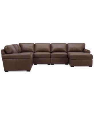 Radley Roll Arm 132" 6-Pc. Leather Square Corner Chaise Sectional