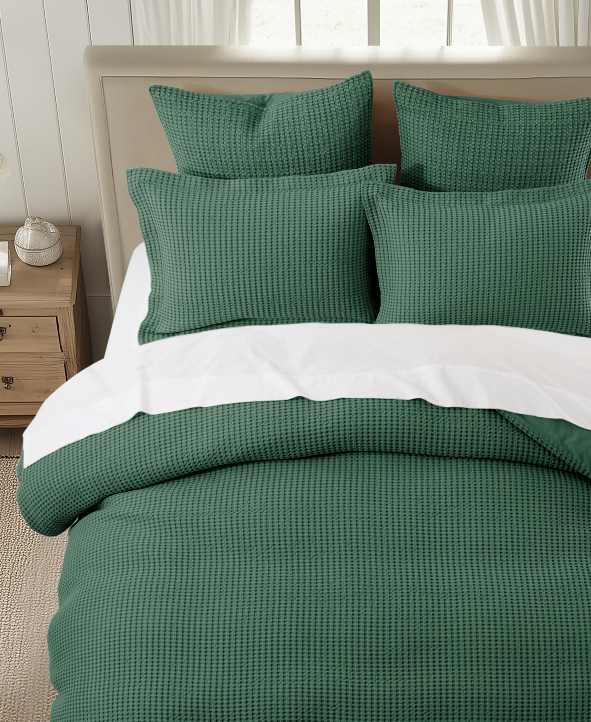 Levtex Mills Waffle Textured 3-pc. Duvet Cover Set, Full/queen In Forest Green