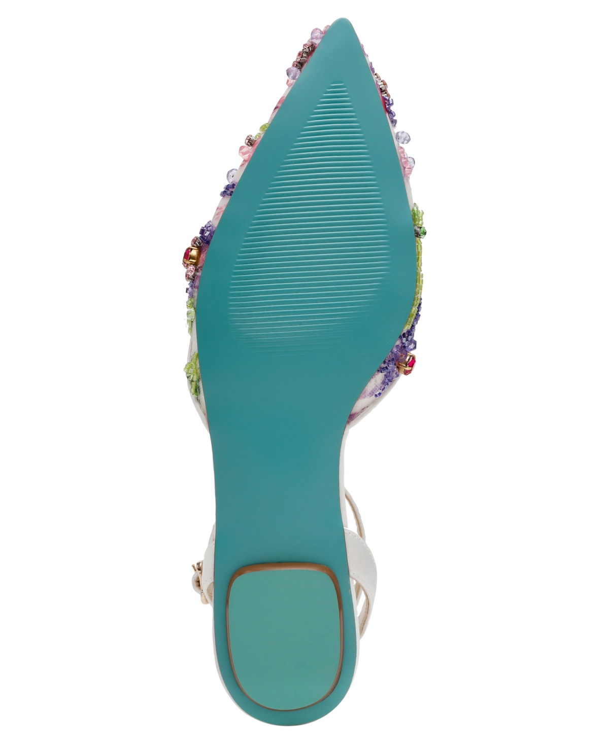 Betsey Johnson Garbo Pointed Toe Ankle Strap Flat In Ivory Multi