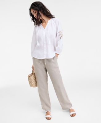 Женские брюки Charter Club на завязках из 100% льна и топ с вышивкой из 100% льна, эксклюзивно в Macy's