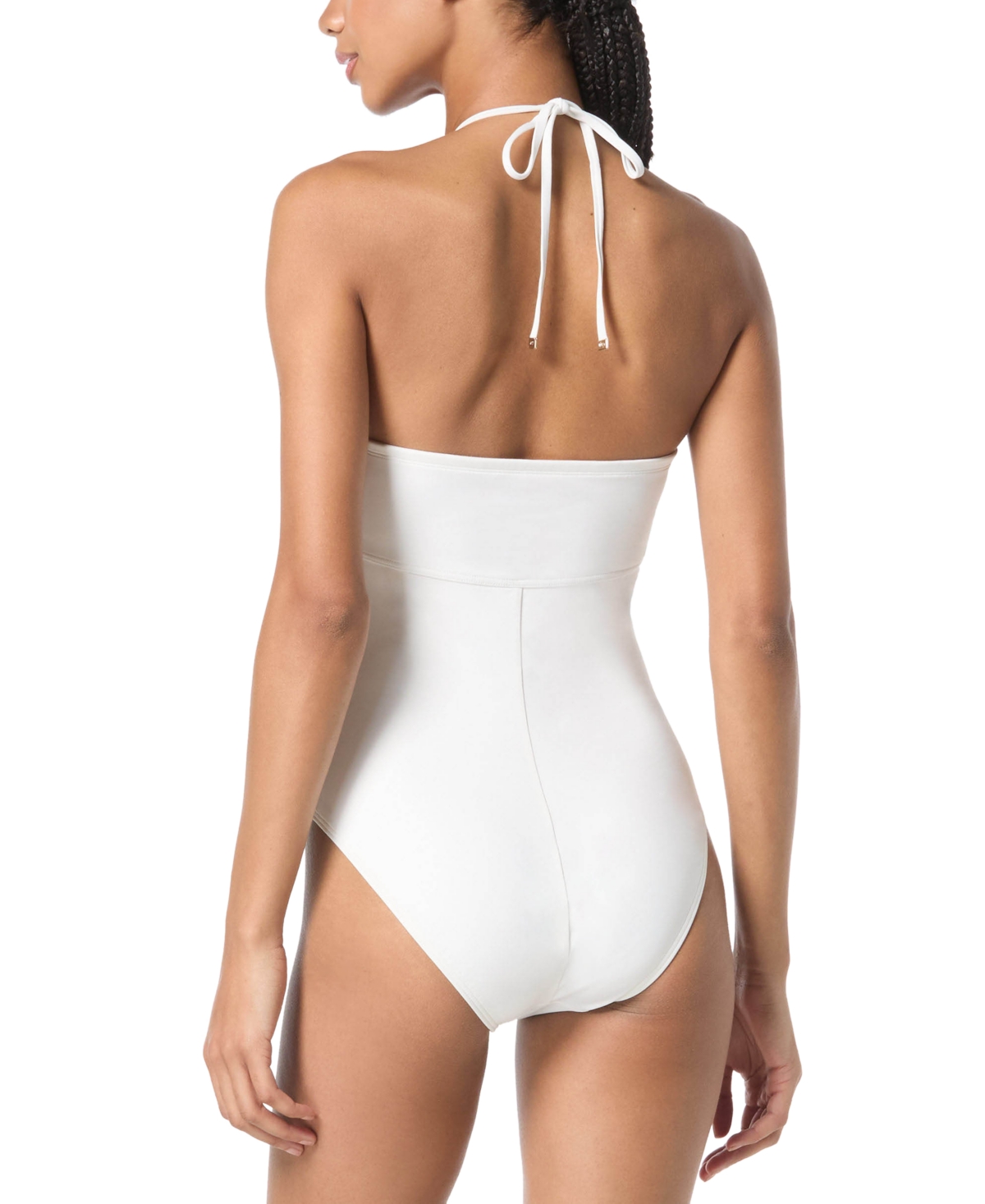 Michael Kors Michael  Women's Laced Keyhole Halter One-piece Swimsuit In White