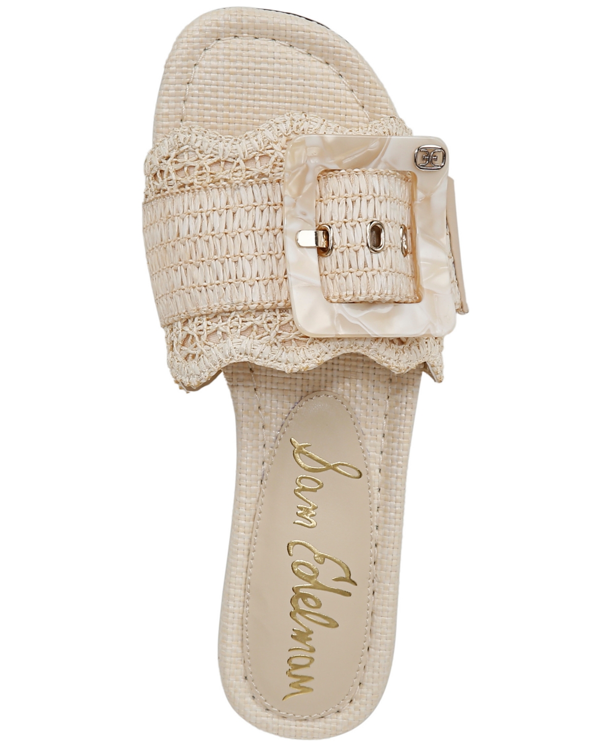 Shop Sam Edelman Women's Bambi Raffia Buckle Slide Sandals In Linen