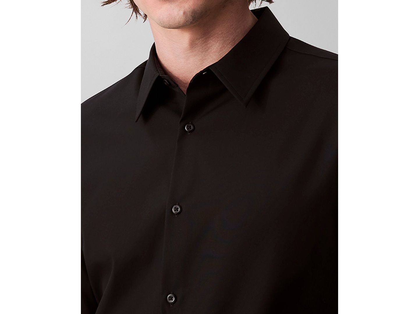 Мужская рубашка Calvin Klein Slim-Fit Supima Stretch Long-Sleeve Button-Front, цвет: Чёрный — фото 2