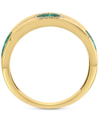 EFFY&reg; Malachite & Diamond (1/10 ct. t.w.) Hexagon Band in Gold Plated Silver