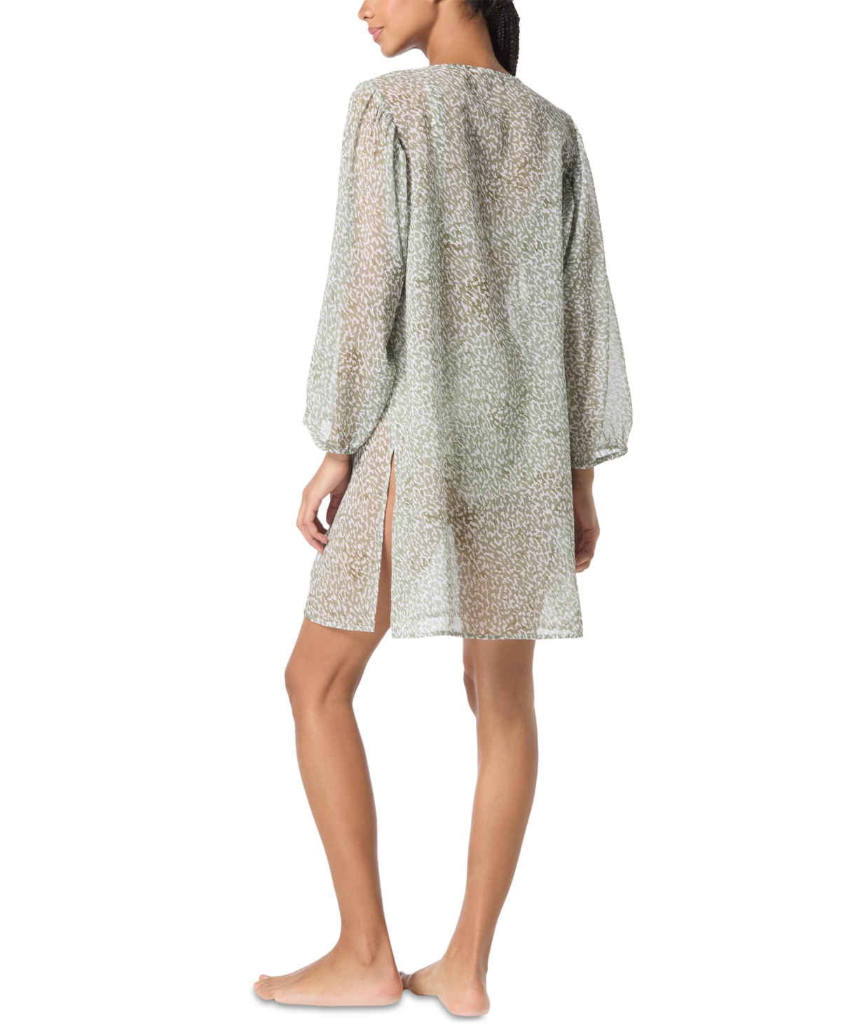 Shop Michael Kors Michael  Women's Printed Button-front Cover-up Shirt In Safari Green