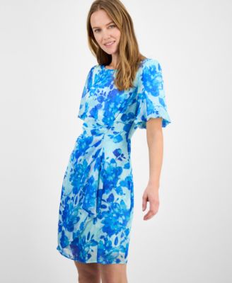 Женское шифоновое платье-футляр с цветочным принтом и коротким рукавом