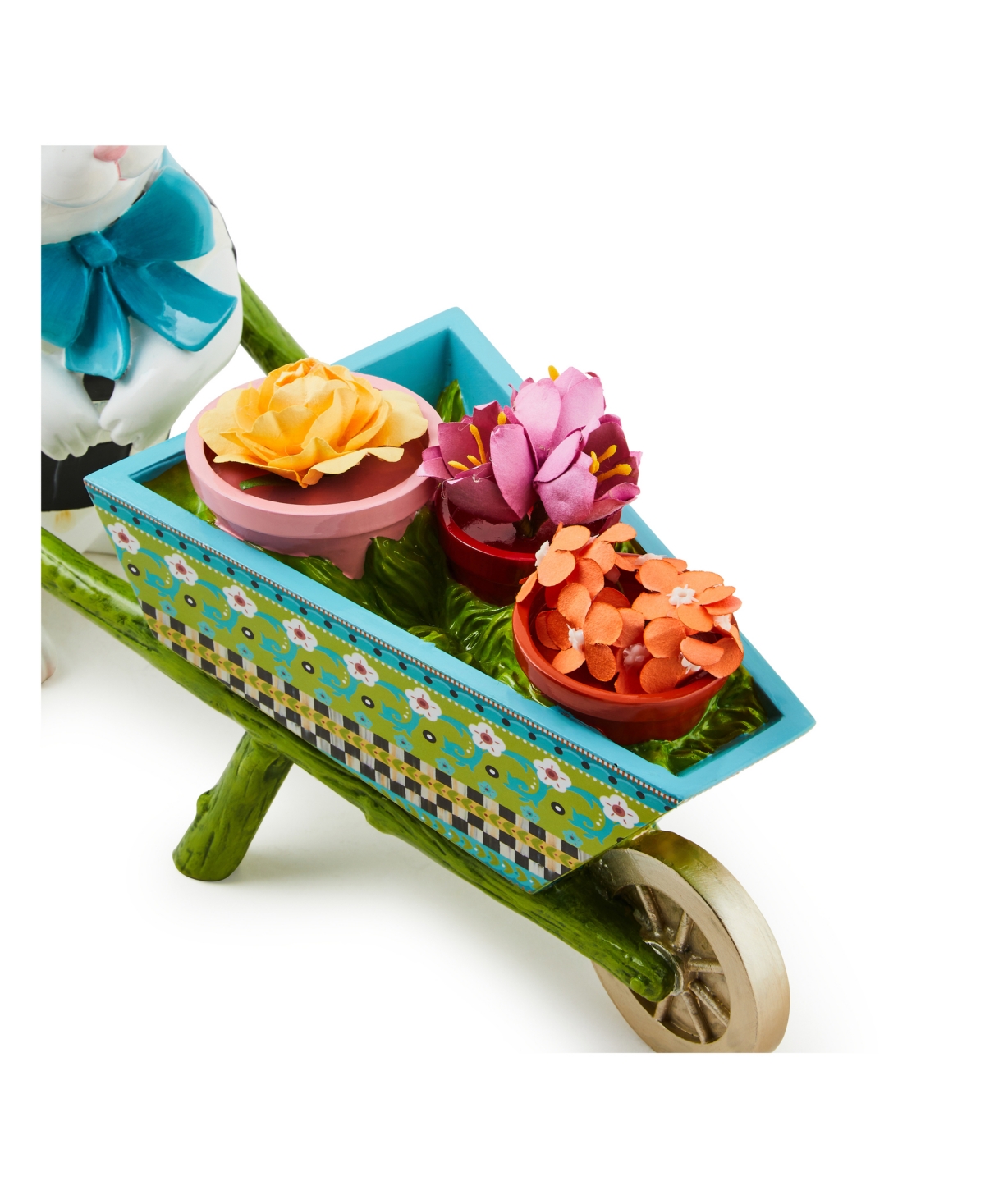 Mackenzie-childs Calico Bunny With Wheelbarrow Figurine In Multi