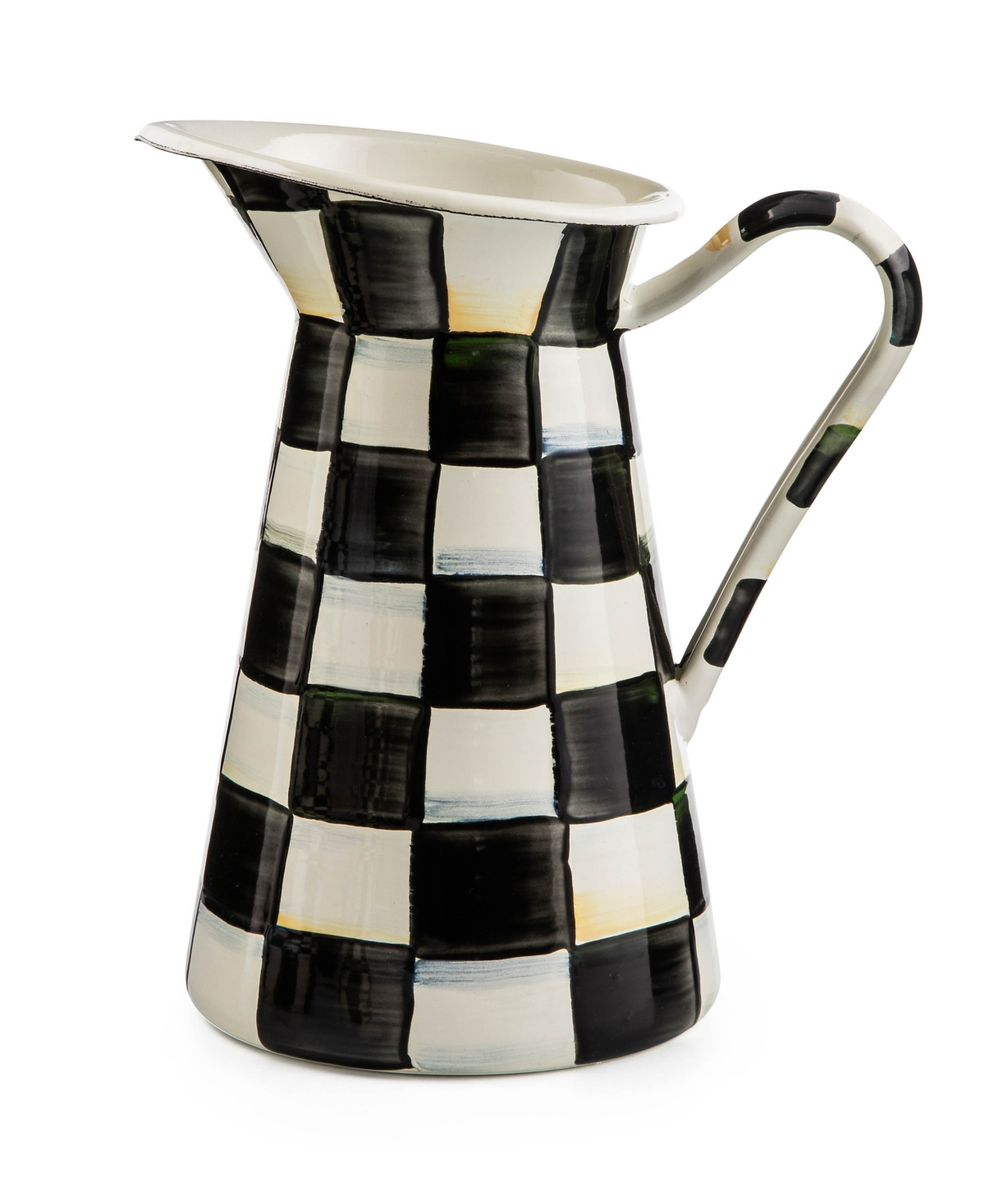 Mackenzie-childs Mackenzie Childs Courtly Check Medium Enameled Steel Practical Pitcher In Black