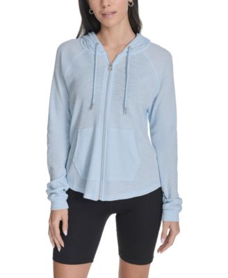 Ruched-Sleeve Zip Hoodie