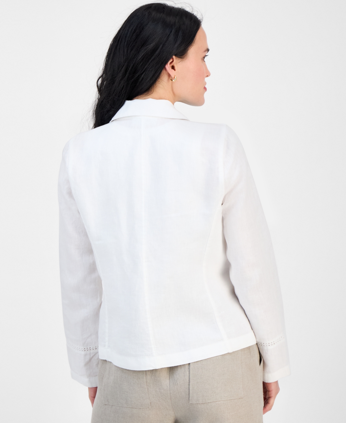 CHARTER CLUB PETITE WOVEN LINEN CROCHETED BLAZER, EXCLUSIVELY AT MACY'S 