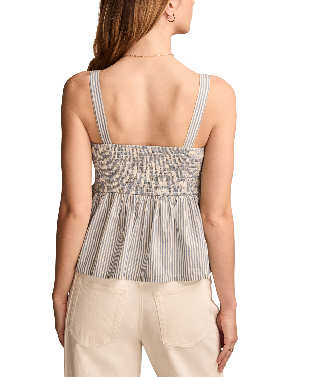 Lucky Brand Women's Square-neck Corset Cotton Peplum Top In Blue Stripe