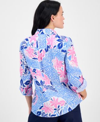 Льняная рубашка Charter Club Petite Bhavana с цветочным принтом, эксклюзивно в Macy's