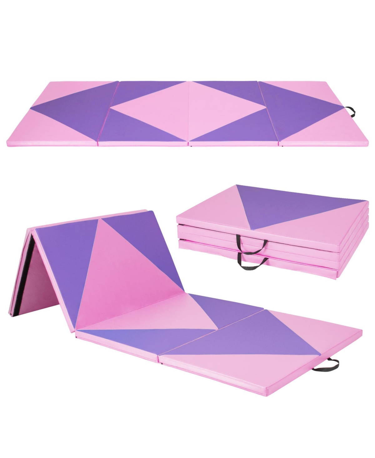 4-Panel Pu Leather Folding Gym Mat - Hook & Loop Fasteners - Pink  Purple