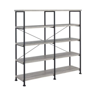4 Shelf Open Bookcase Grey Driftwood and Black Double Sided Bookcase with Wide Tiers