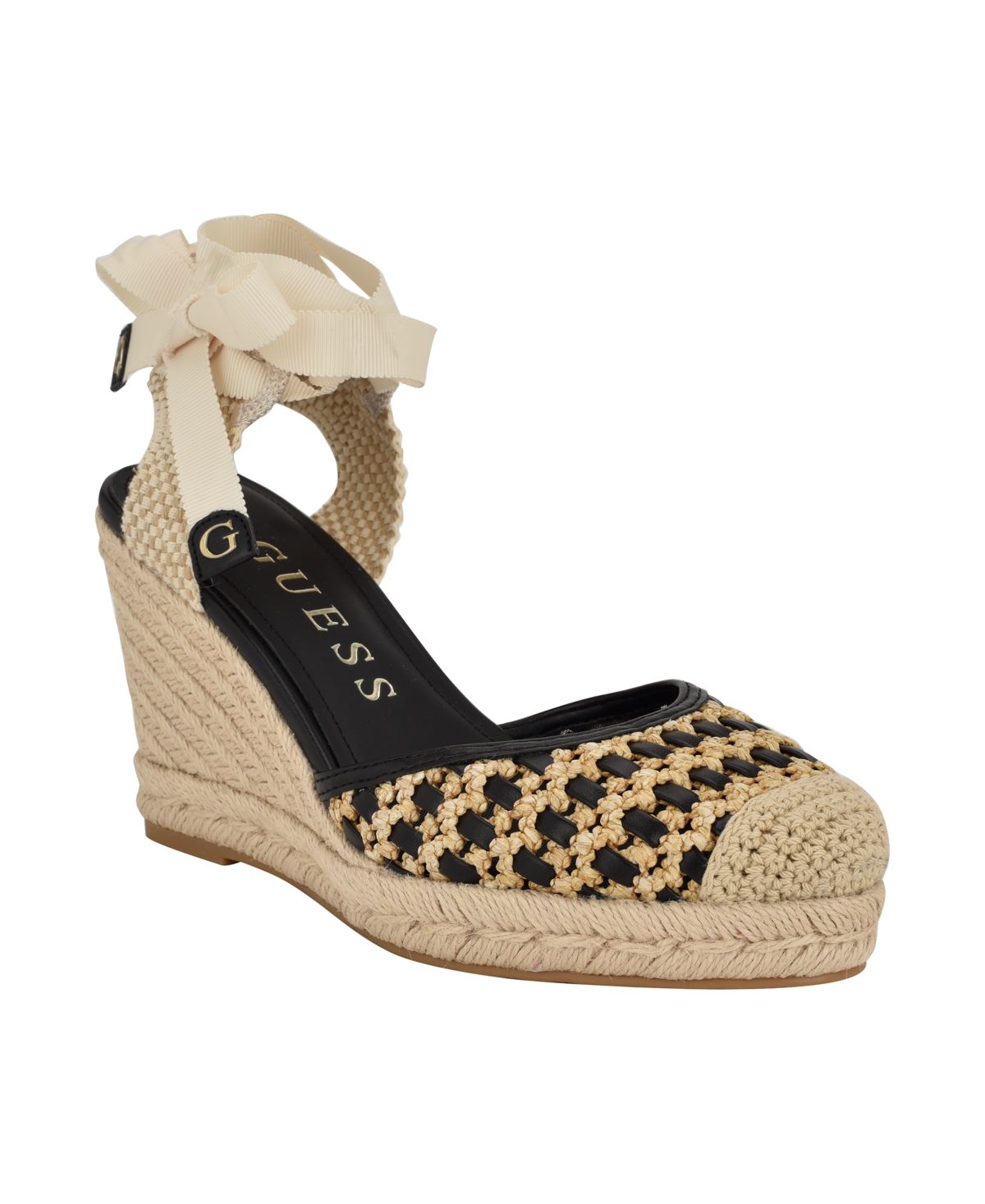 Women's Cylenam Ankle Wrap Espadrille Wedge Sandals - Black/Light Natural