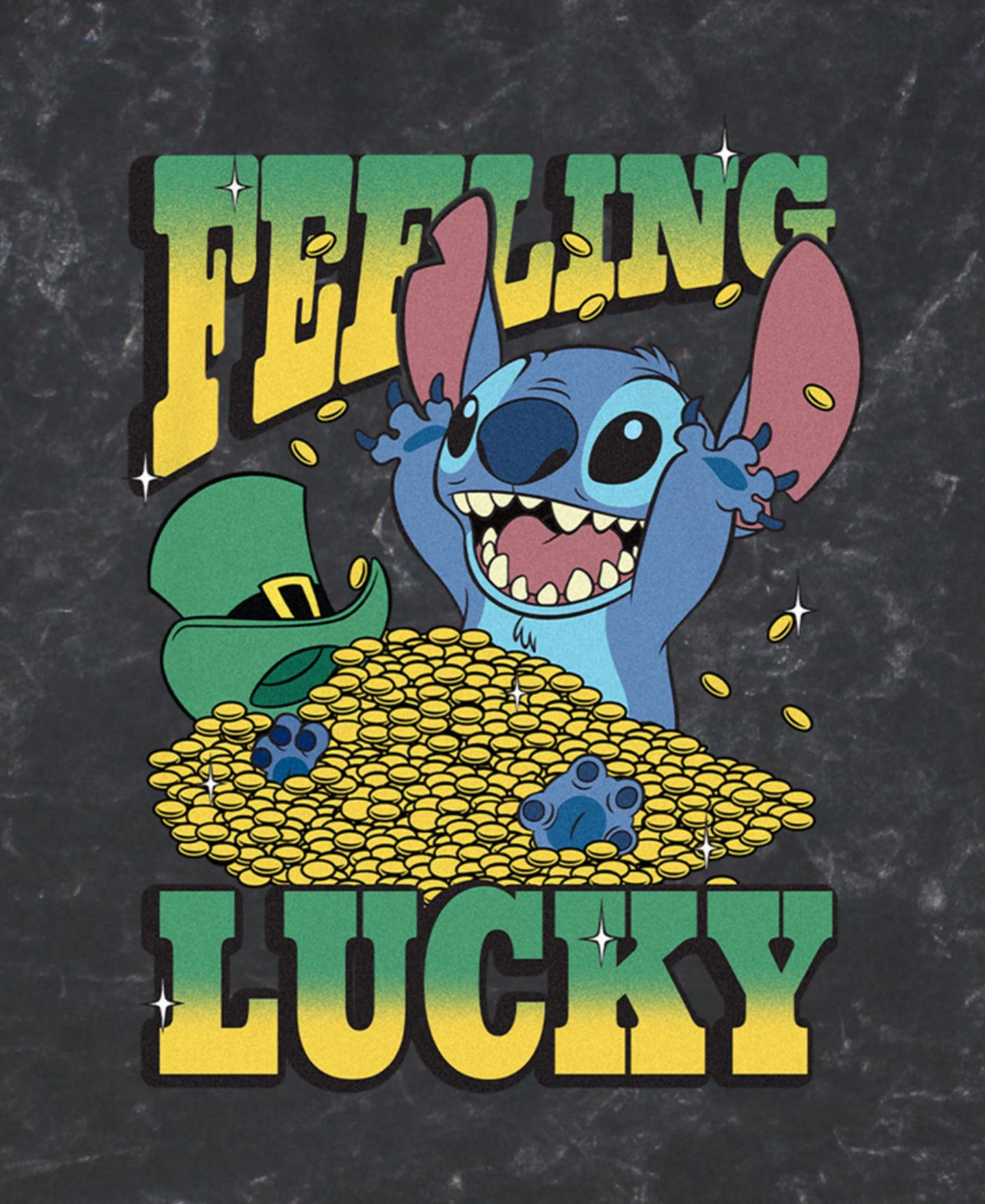 Мужская футболка Lilo Stitch Luck Short Sleeve Mineral Wash, цвет: Чёрный — фото 3