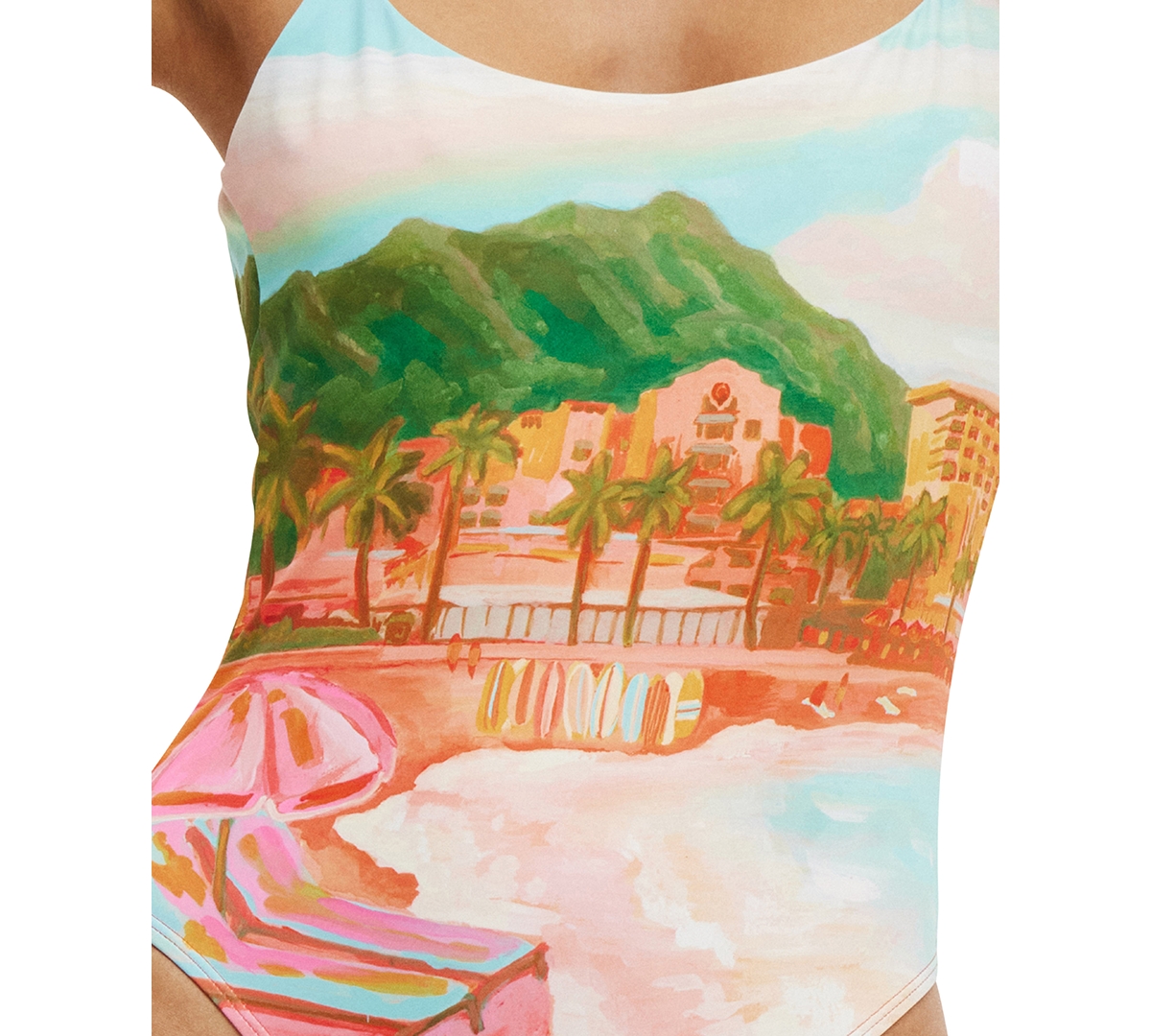 Cotton On Women's Thin-strap Low-scoop One Piece Cheeky Swimsuit In Sunset Resort Multi