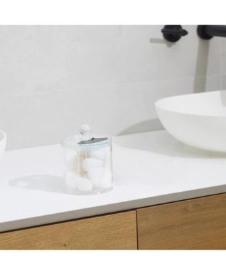 Clear Cotton Ball and Swab Organizer with Lid— Acrylic Compact Jar Makeup Cotton Organizer, Durable Vanity Storage Organizer