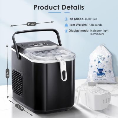 26Lbs Countertop Ice Maker, 9 Cubes in 8 Mins, Two Ice Size ,Self-Cleaning, with Scoop/Basket
