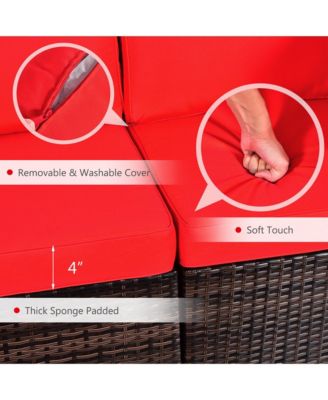 7PCS Rattan Patio Sectional Furniture Set with 30'' Fire Pit Table & Cushion